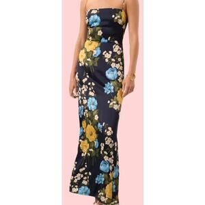 Reformation Frankie Navy Floral Print Maxi Slit Dress Women Size 12